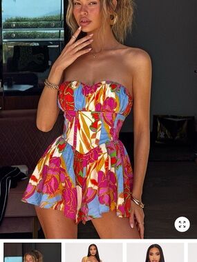 Strapless Floral Print Romper in Bright Multicolor